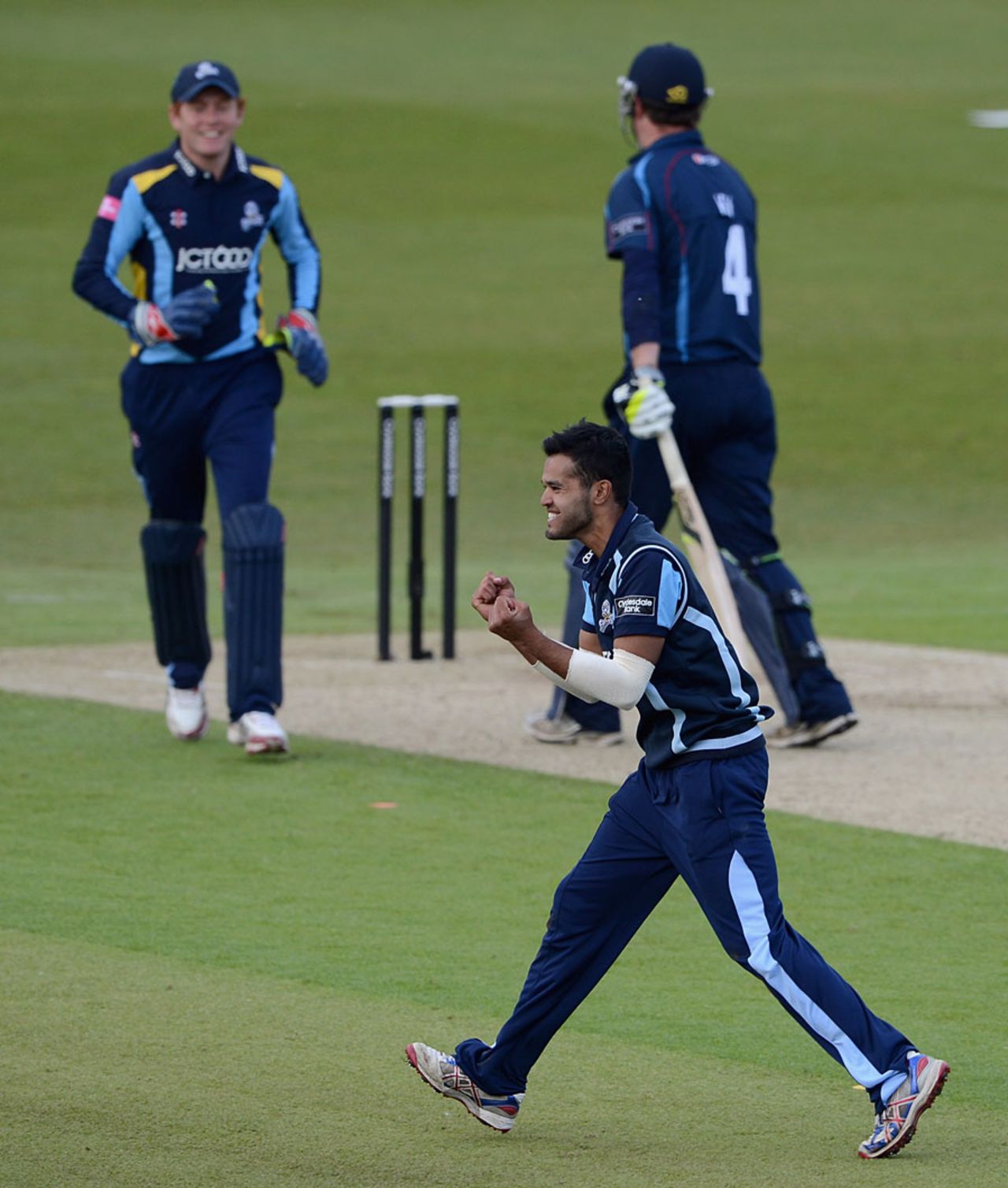 Azeem Rafiq celebrates a wicket, Yorkshire v Kent, CB40, Headingley, May 6, 2012