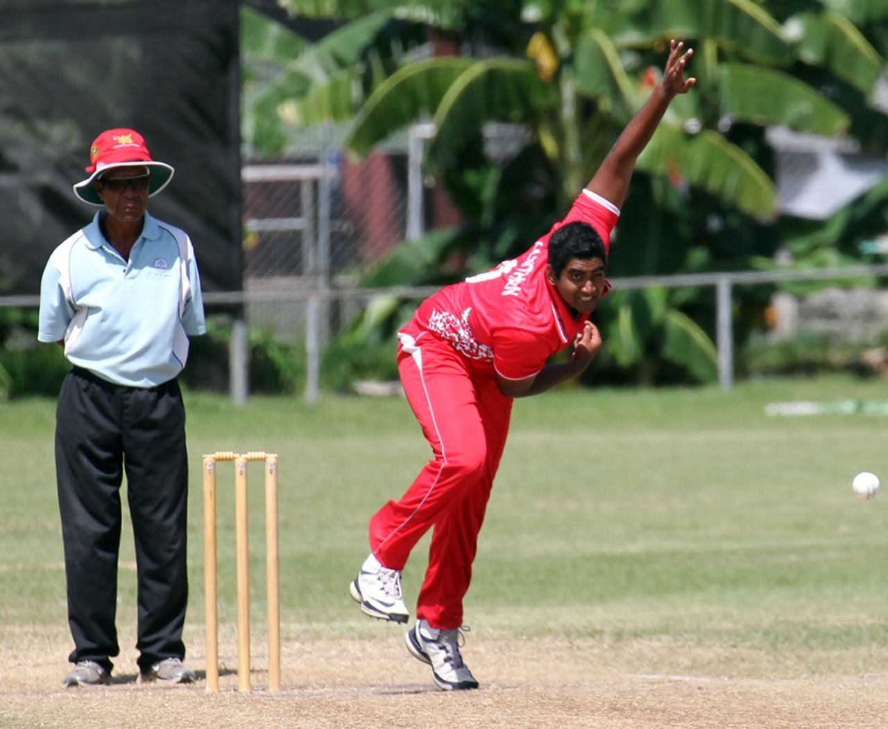 Aditya Kanthan bowling for Hong Kong at the Air Niugini Super Series 2012 in Port Moresby