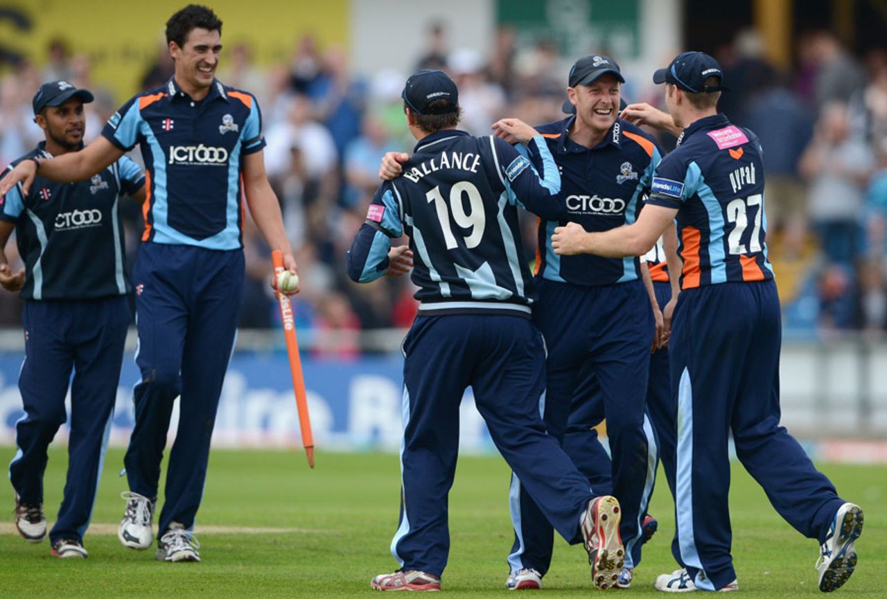 Yorkshire celebrate reaching their first T20 Finals Day, Yorkshire v Worcestershire, FLt20 quarter-final, Headingley, July 25, 2012