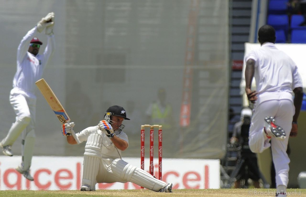 Kruger van Wyk ducks under a Kemar Roach bouncer, West Indies v New Zealand, 1st Test, Antigua, 2nd day, July 26, 2012