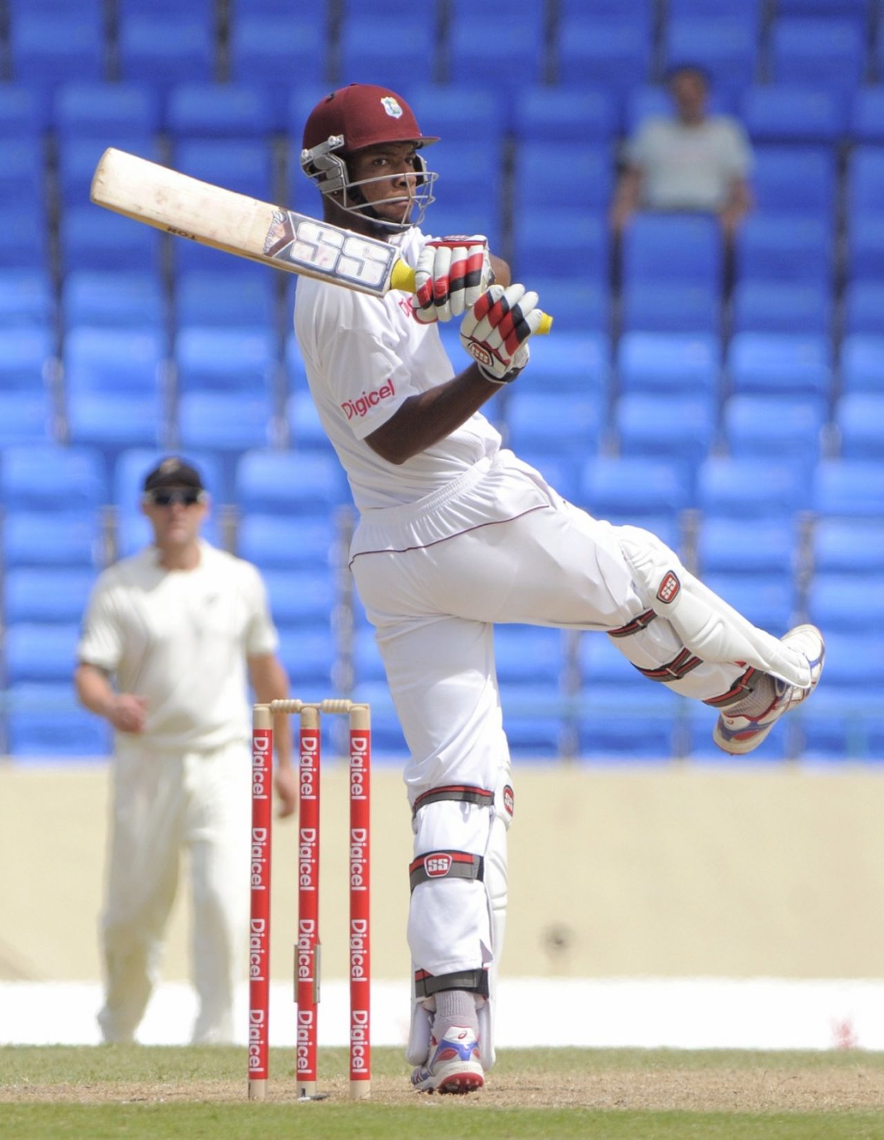 Kieran Powell swivels a pull, West Indies v New Zealand, 1st Test, Antigua, 2nd day, July 26, 2012