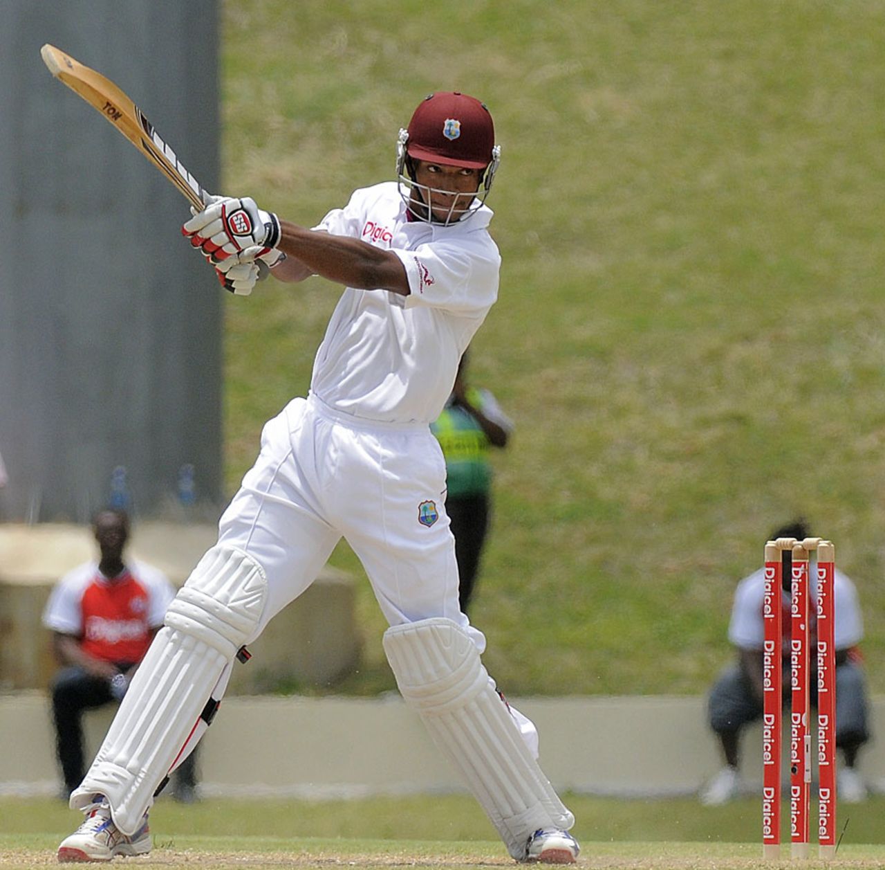 Kieran Powell cuts during his 134, West Indies v New Zealand, 1st Test, Antigua, 3rd day, July 27, 2012