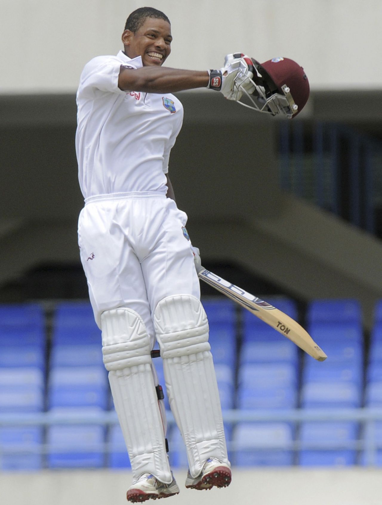 Kieran Powell celebrates after reaching his maiden Test century, West Indies v New Zealand, 1st Test, Antigua, 3rd day, July 27, 2012