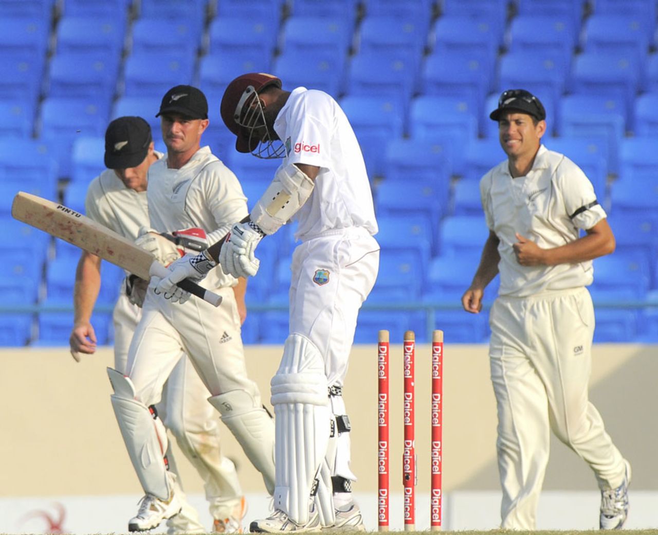Denesh Ramdin was bowled for 3, West Indies v New Zealand, 1st Test, Antigua, 3rd day, July 27, 2012