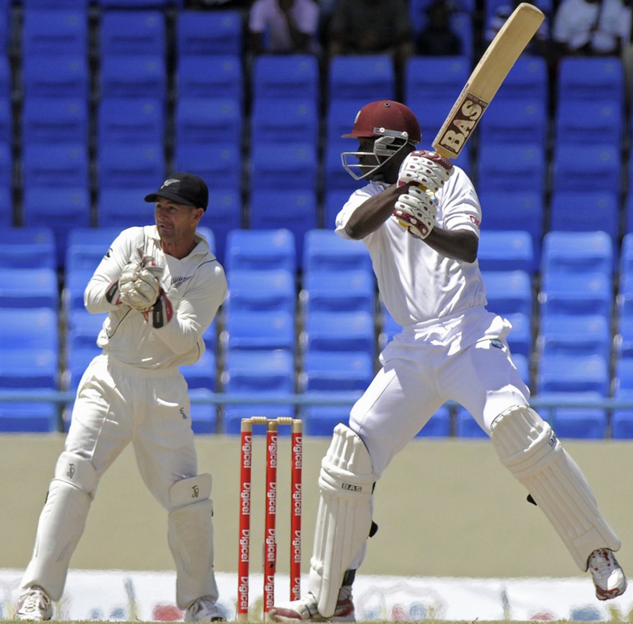 Darren Sammy cuts on his way to 50, West Indies v New Zealand, 1st Test, Antigua, 4th day, July 28, 2012