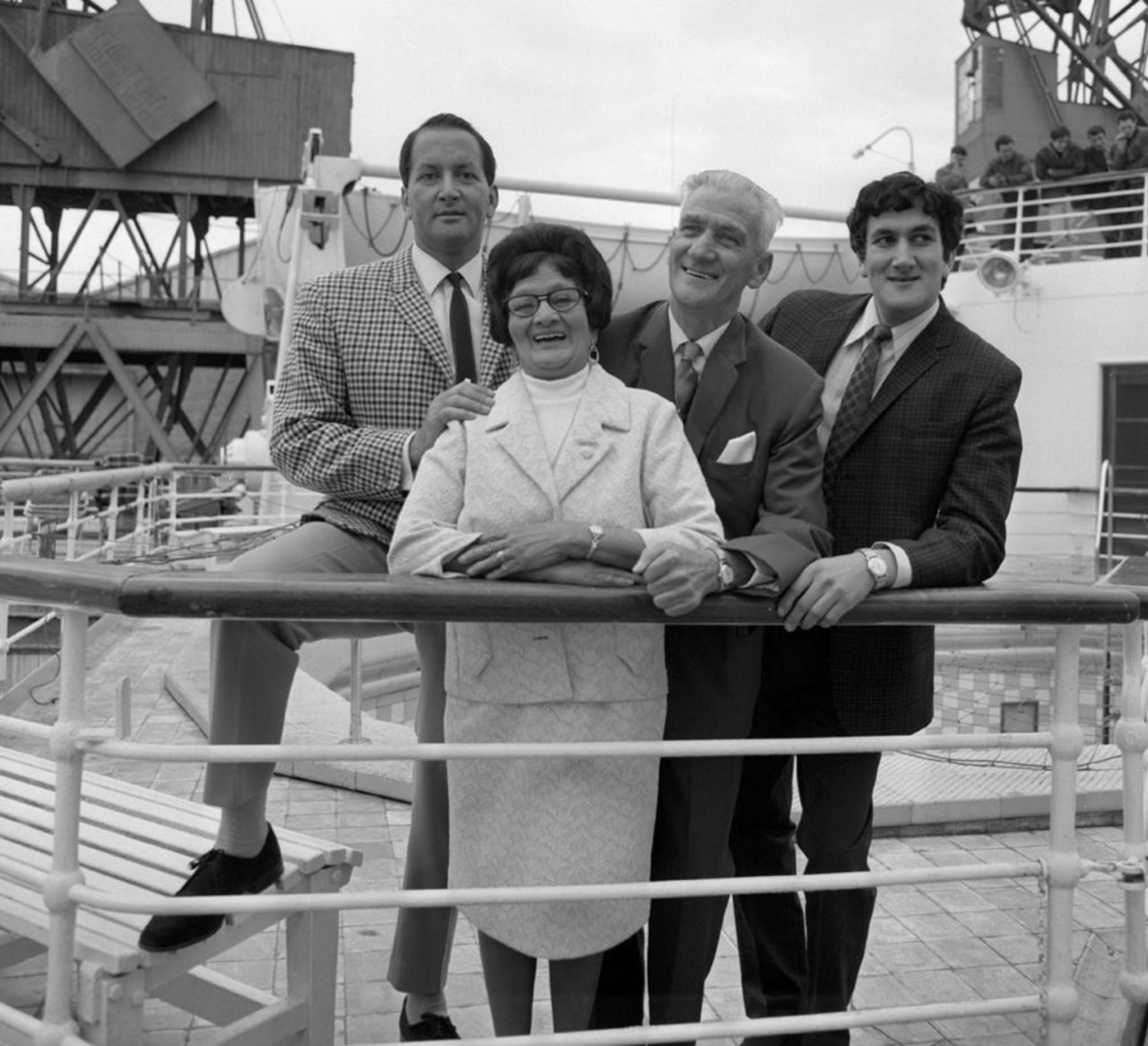 Basil D'Oliveira with his parents and brother Ivan (right) after they arrive in Southampton aboard the RMS Pendennis Castle, Southampton, September 29, 1969 