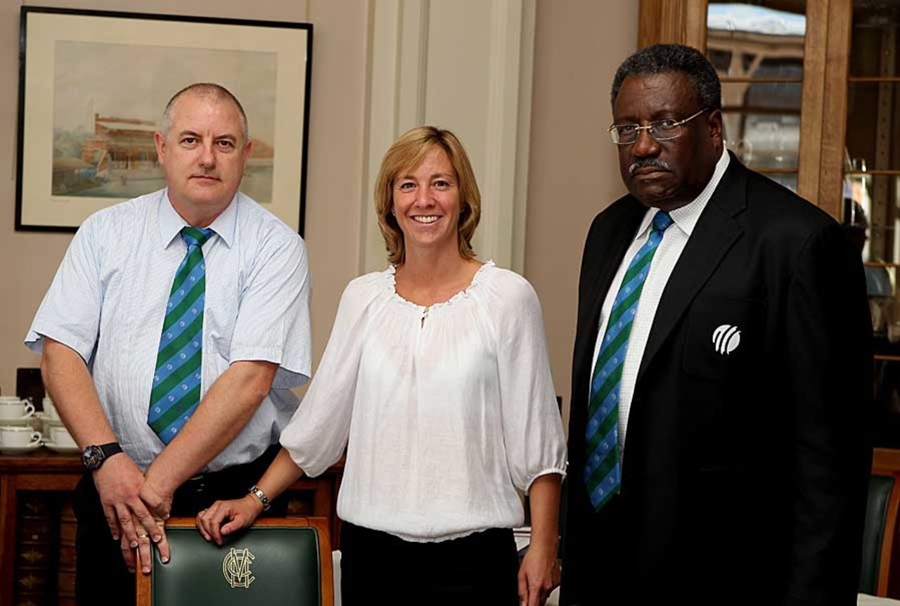 Clare Connor (centre) at the meeting of the ICC cricket committee, London, May 11, 2009