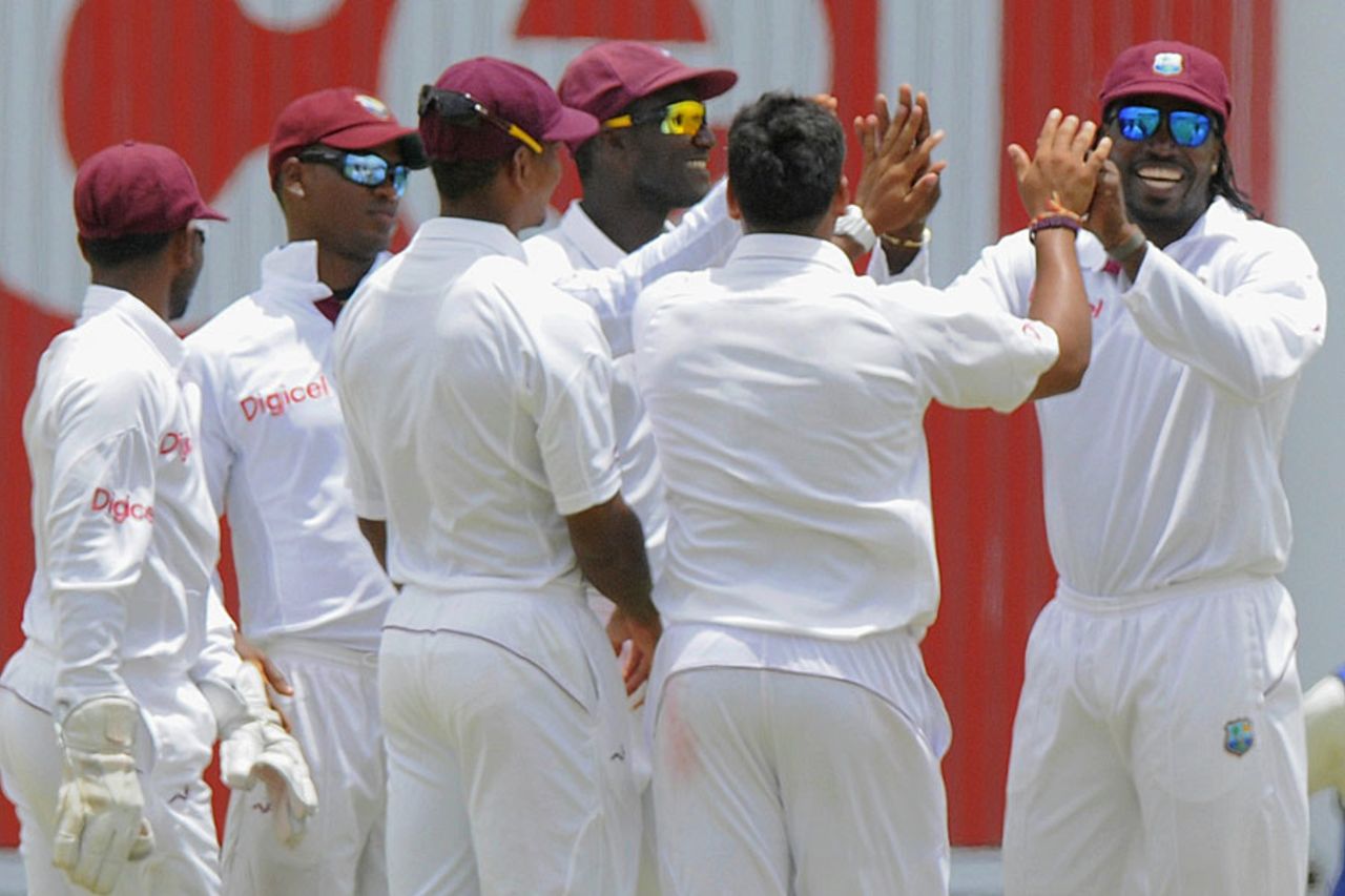 West Indies celebrate a strike, West Indies v New Zealand, 1st Test, Antigua, 5th day, July 29, 2012