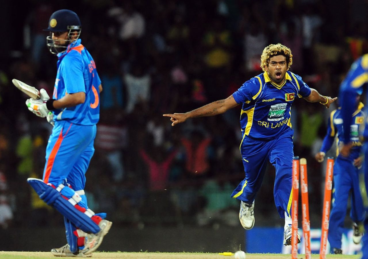 Lasith Malinga bowled Gautam Gambhir in the first over of the chase, Sri Lanka v India, 4th ODI, Colombo, July 31, 2012
