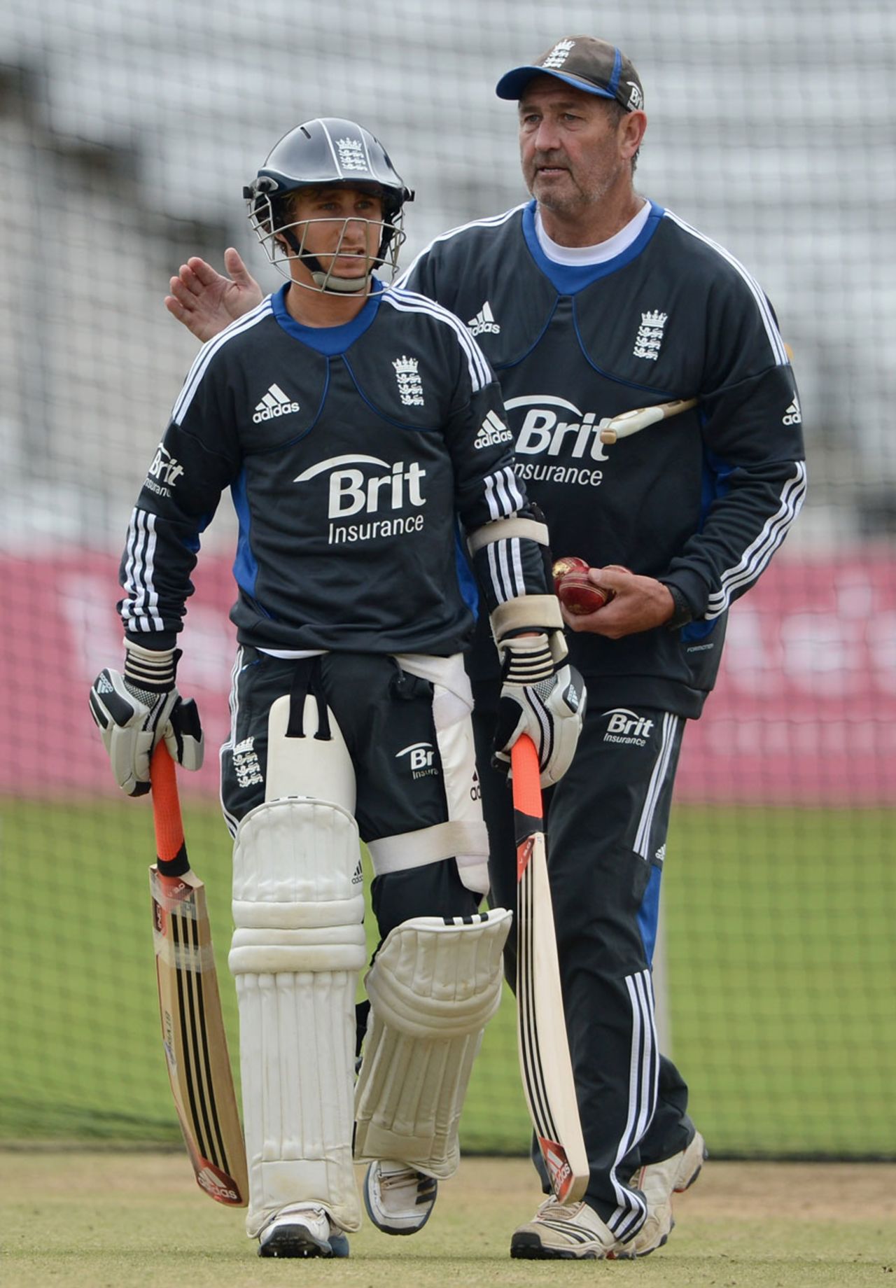 James Taylor gets a pat on the back from batting coach Graham Gooch, Headingley, August 1, 2012