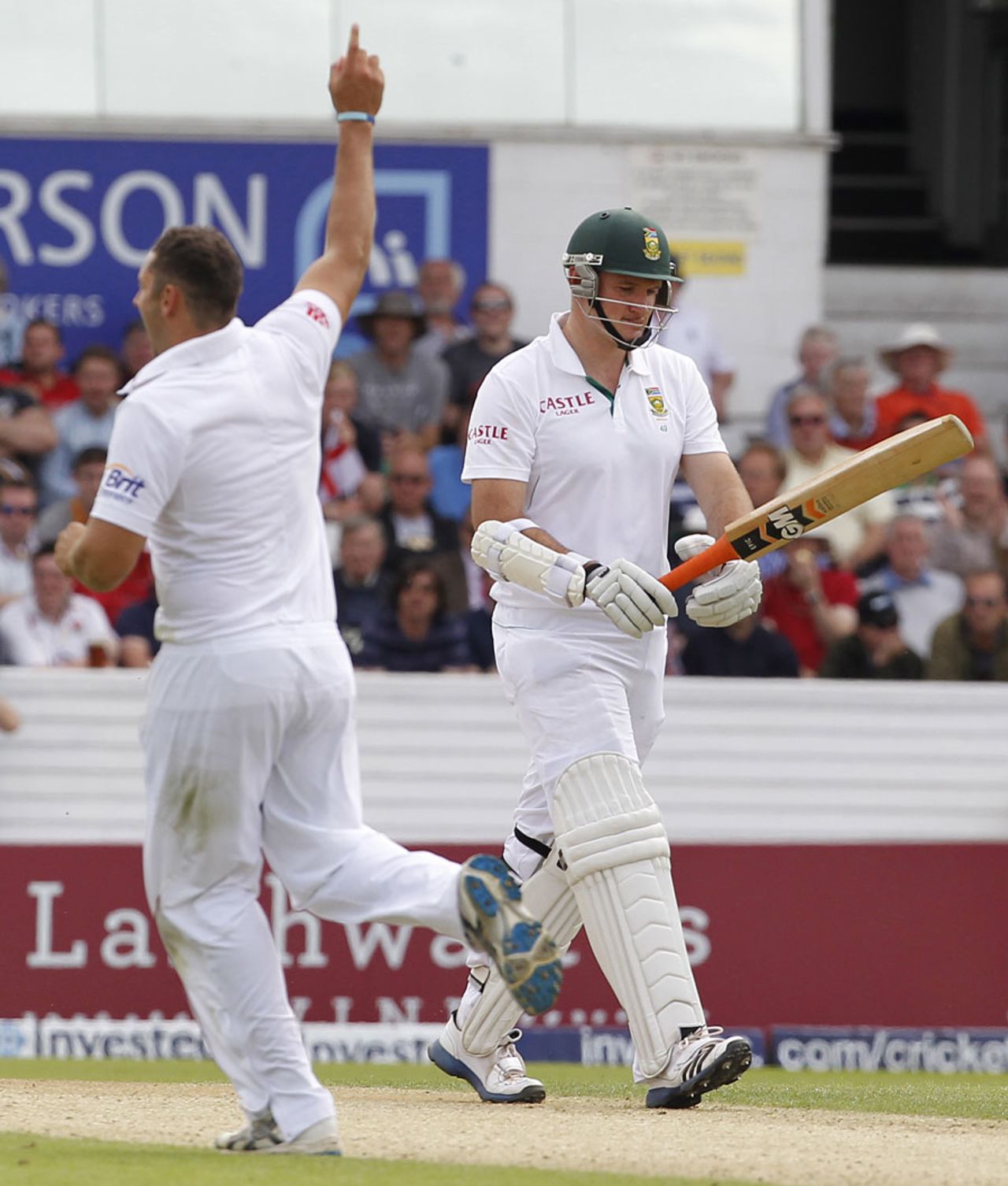 Tim Bresnan took England's first wicket in 10 hours when he removed Graeme Smith, England v South Africa, 2nd Investec Test, Headingley, 1st day, August 2, 2012