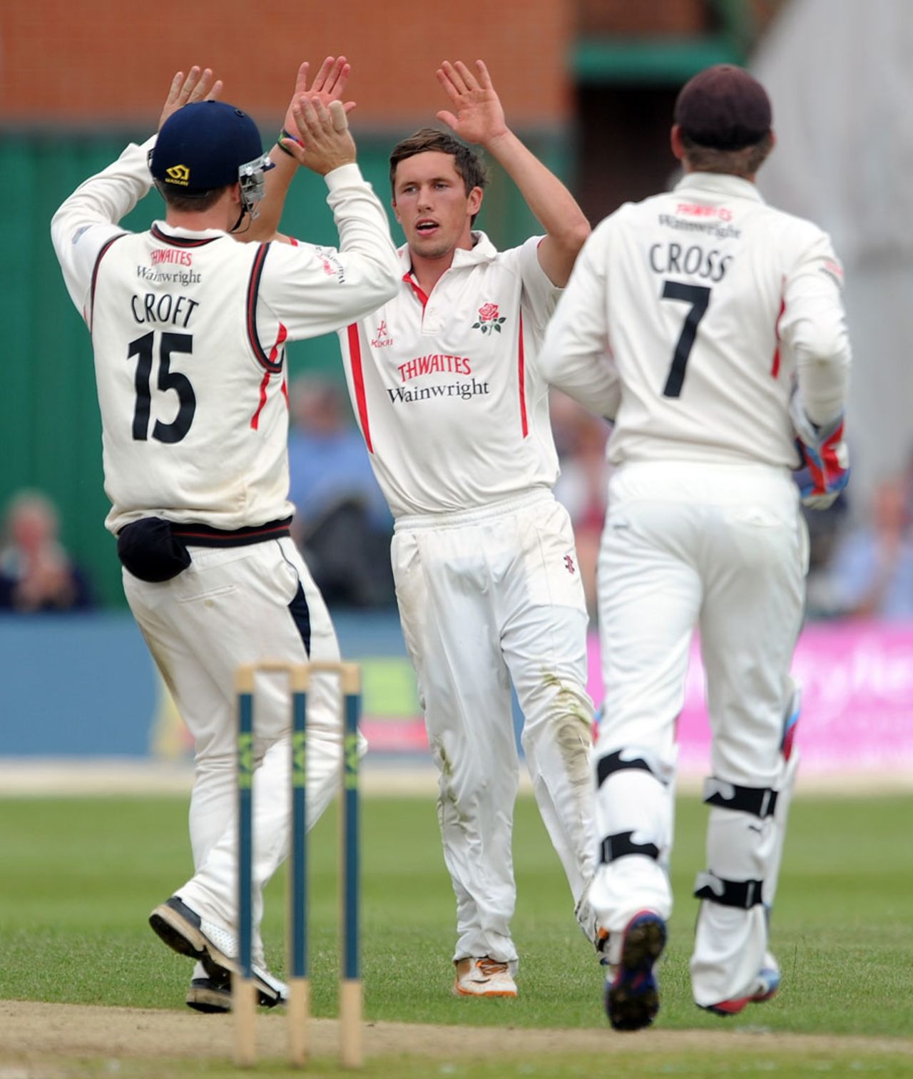 Simon Kerrigan celebrates a dismissal, Lancashire v Somerset, County Championship, Division One, Aigburth, 2nd day, August 2, 2012