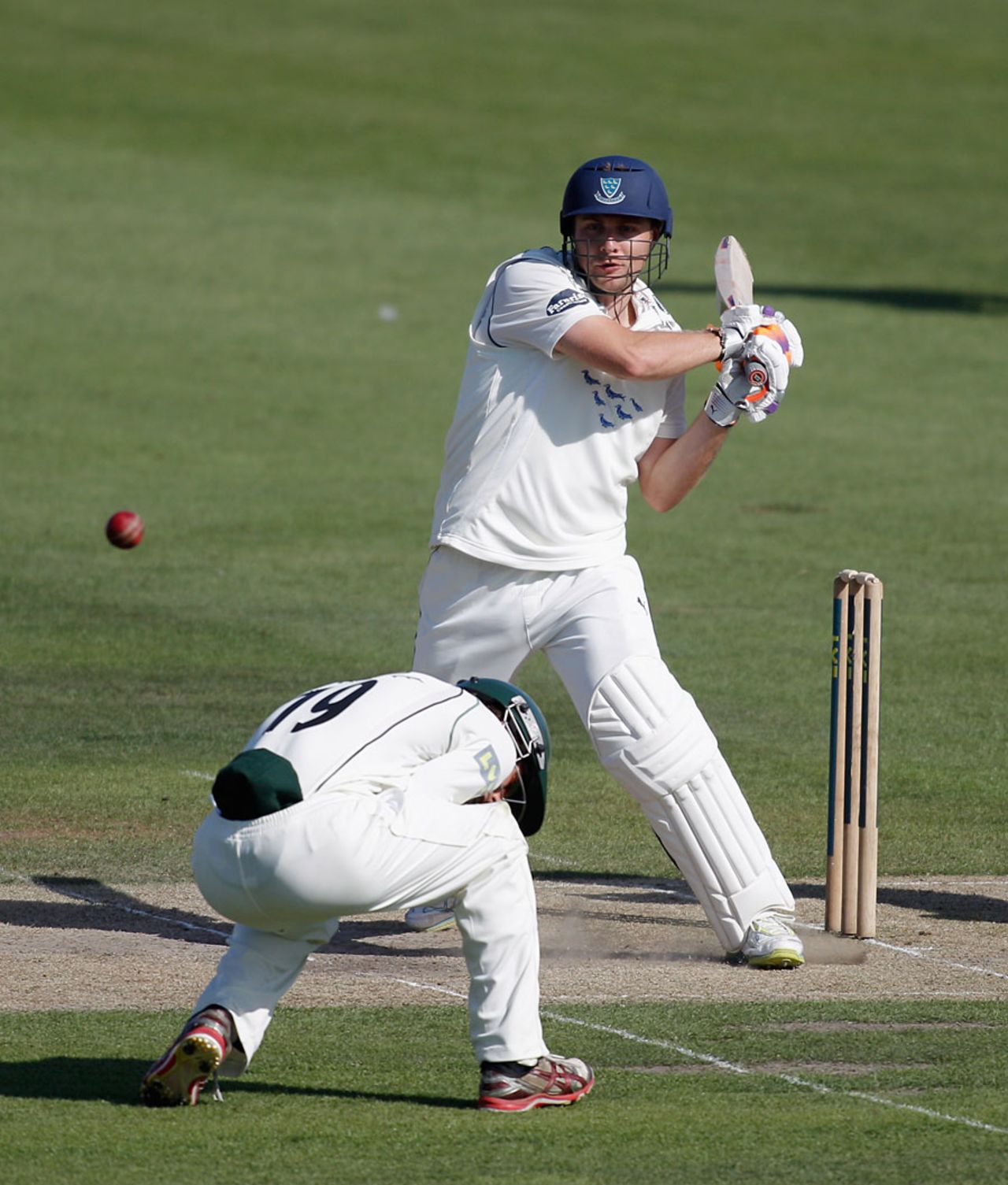 Short leg takes evasive action as Luke Wright pulls, Sussex v Worcestershire, County Championship, Division One, Hove, August 2, 2012