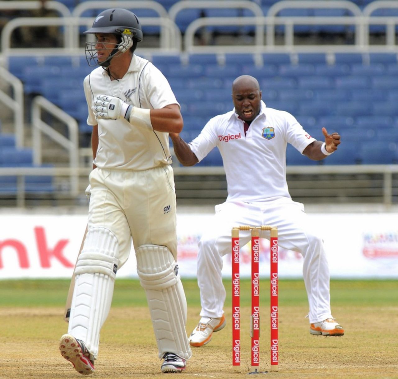 Tino Best celebrates Ross Taylor's wicket, West Indies v New Zealand, 2nd Test, Jamaica, 1st day, August 2, 2012