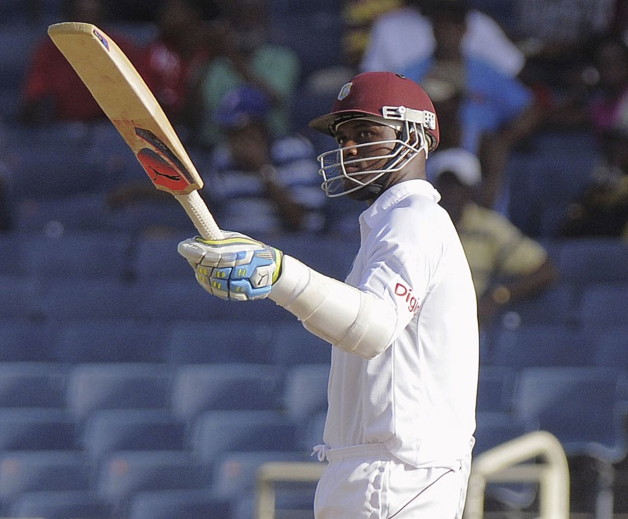 Marlon Samuels acknowledges his fifty, West Indies v New Zealand, 2nd Test, Jamaica, 3rd day, August 4, 2012