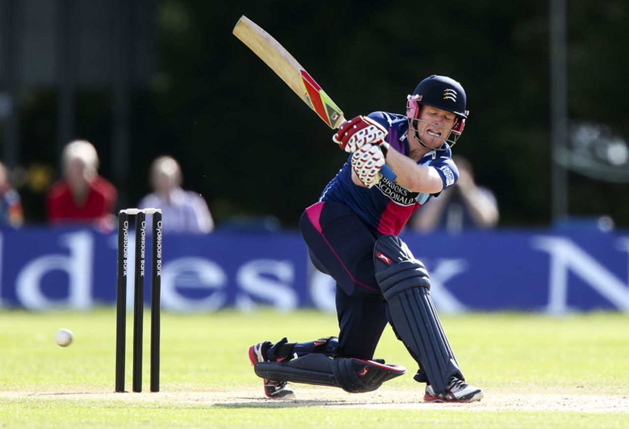 Eoin Morgan hit six sixes in his 80-ball innings of 120, Middlesex v Worcestershire, Clydesdale Bank 40, Group A, 
