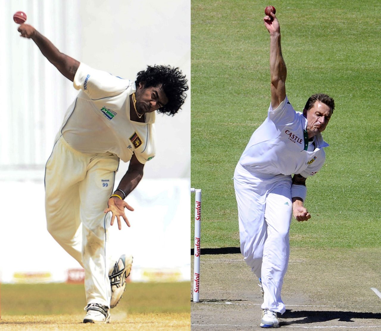 Composite: Bowling actions of Lasith Malinga and Dale Steyn