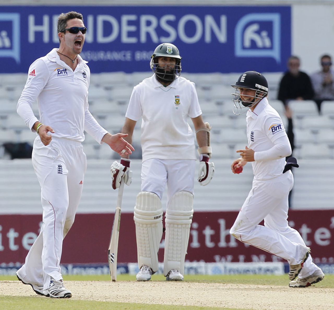 Kevin Pietersen enjoys the wicket of Graeme Smith, England v South Africa, 2nd Investec Test, Headingley, 5th day, August 6, 2012