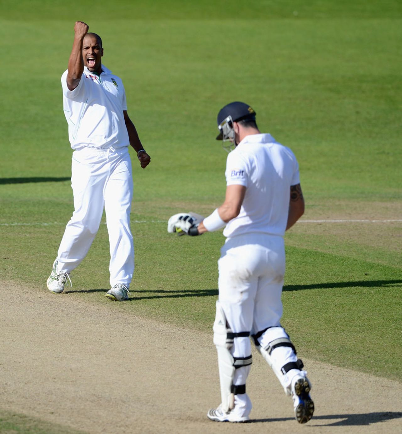 Vernon Philander had Kevin Pietersen caught at mid-on, England v South Africa, 2nd Investec Test, Headingley, 5th day, August 6, 2012
