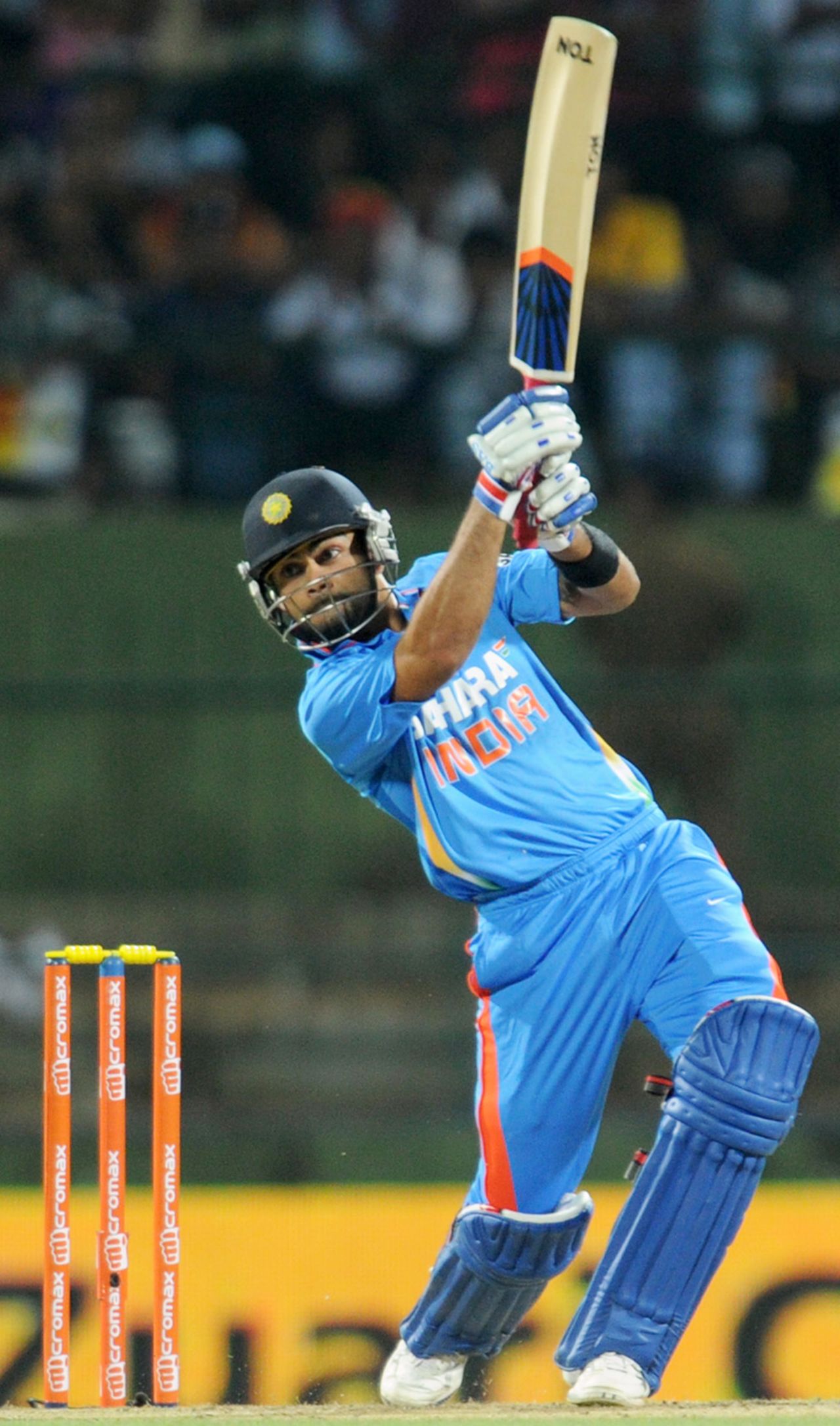 Virat Kohli hits one through the off side, Sri Lanka v India, Only T20I, Pallekele, August 7, 2012