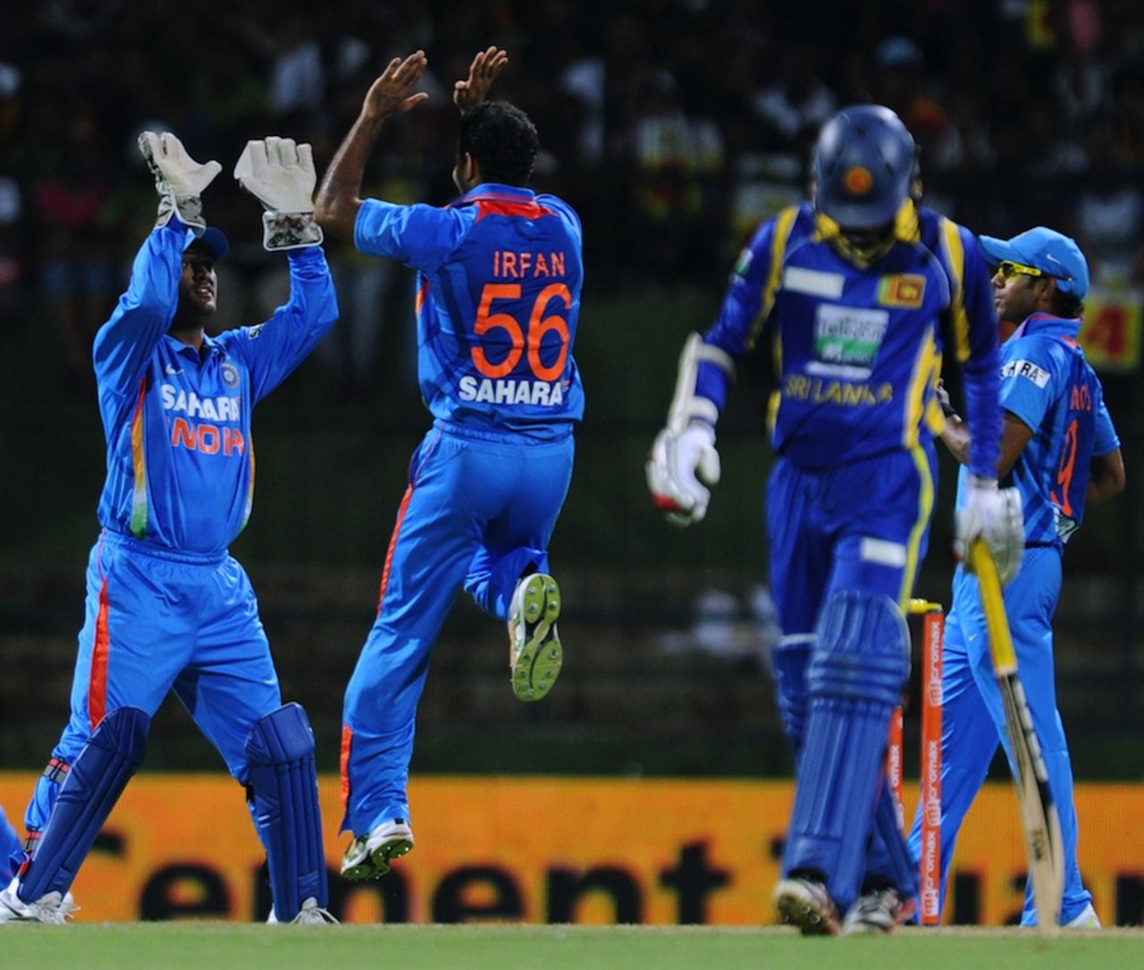 Irfan Pathan celebrates the wicket of Upul Tharanga, Sri Lanka v India, Only T20I, Pallekele, August 7, 2012