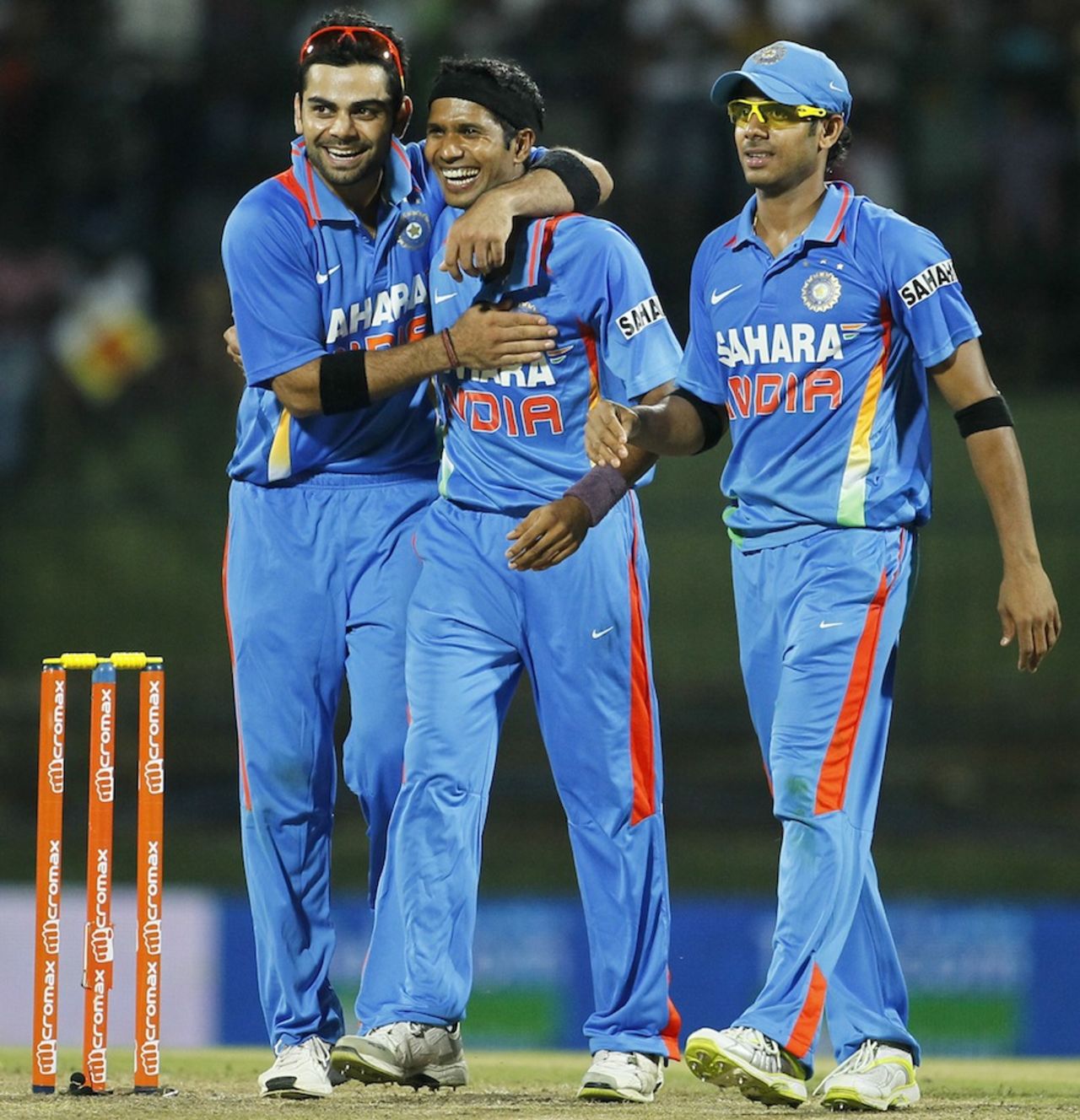 Ashok Dinda celebrates one of his four wickets, Sri Lanka v India, Only T20I, Pallekele, August 7, 2012