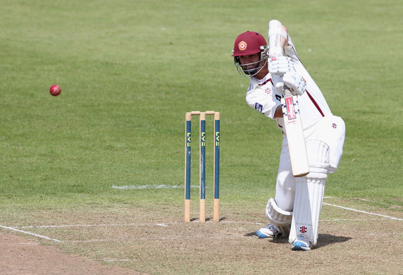 Stephen Peters drives on his way to a half-century, Northamptonshire v Leicestershire, County Championship, Division Two, Northampton, 1st day, August 10, 2012