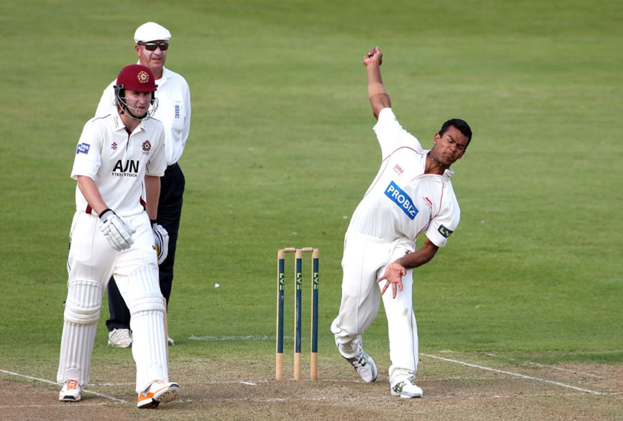 Shiv Thakor struck in consecutive overs during the afternoon session, Northamptonshire v Leicestershire, County Championship, Division Two, Northampton, 1st day, August 10, 2012