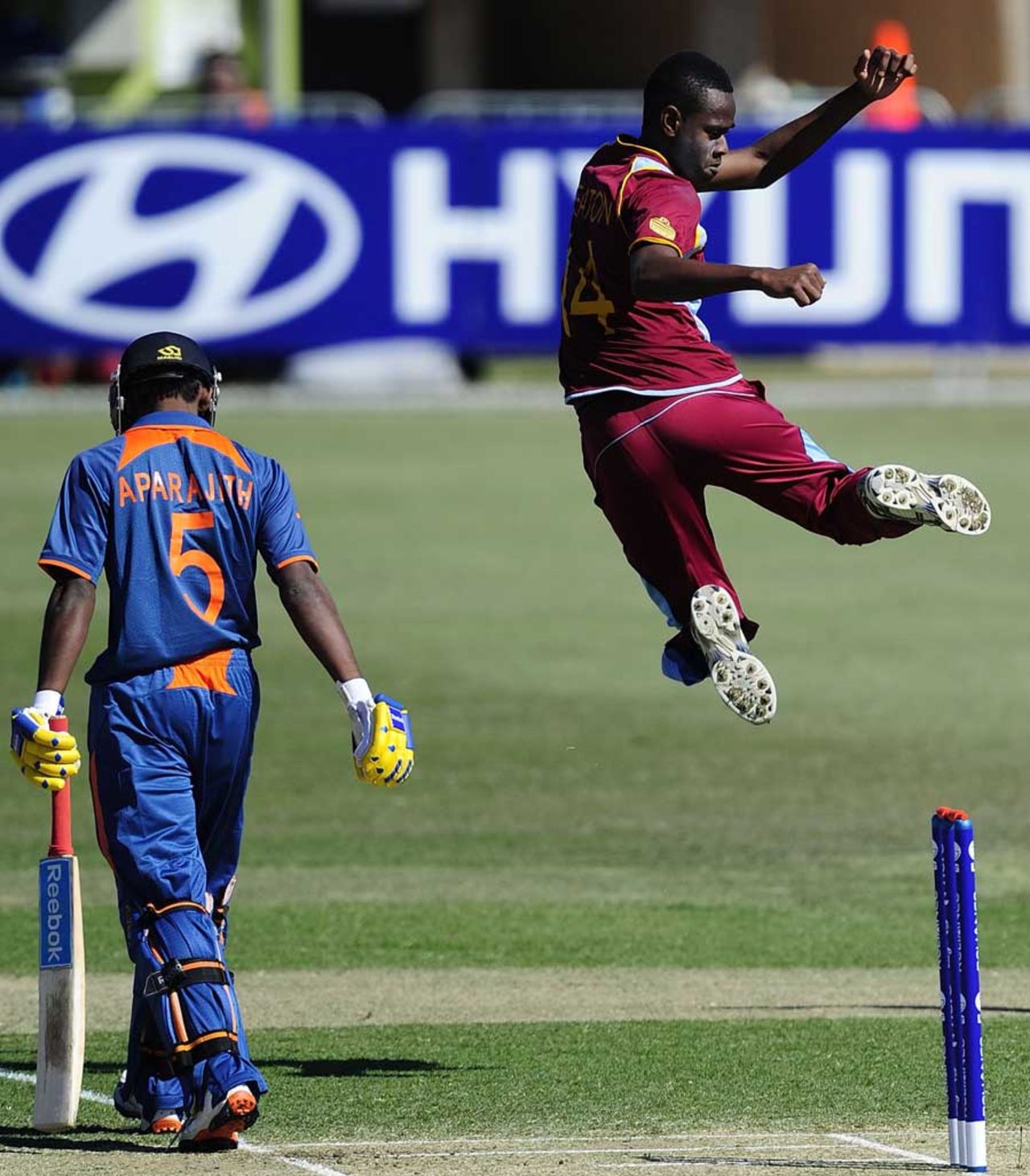 Ronsford Beaton celebrates after dismissing Baba Aparajith, India v West Indies, Group C, ICC Under-19 World Cup 2012, Townsville, August 12, 2012
