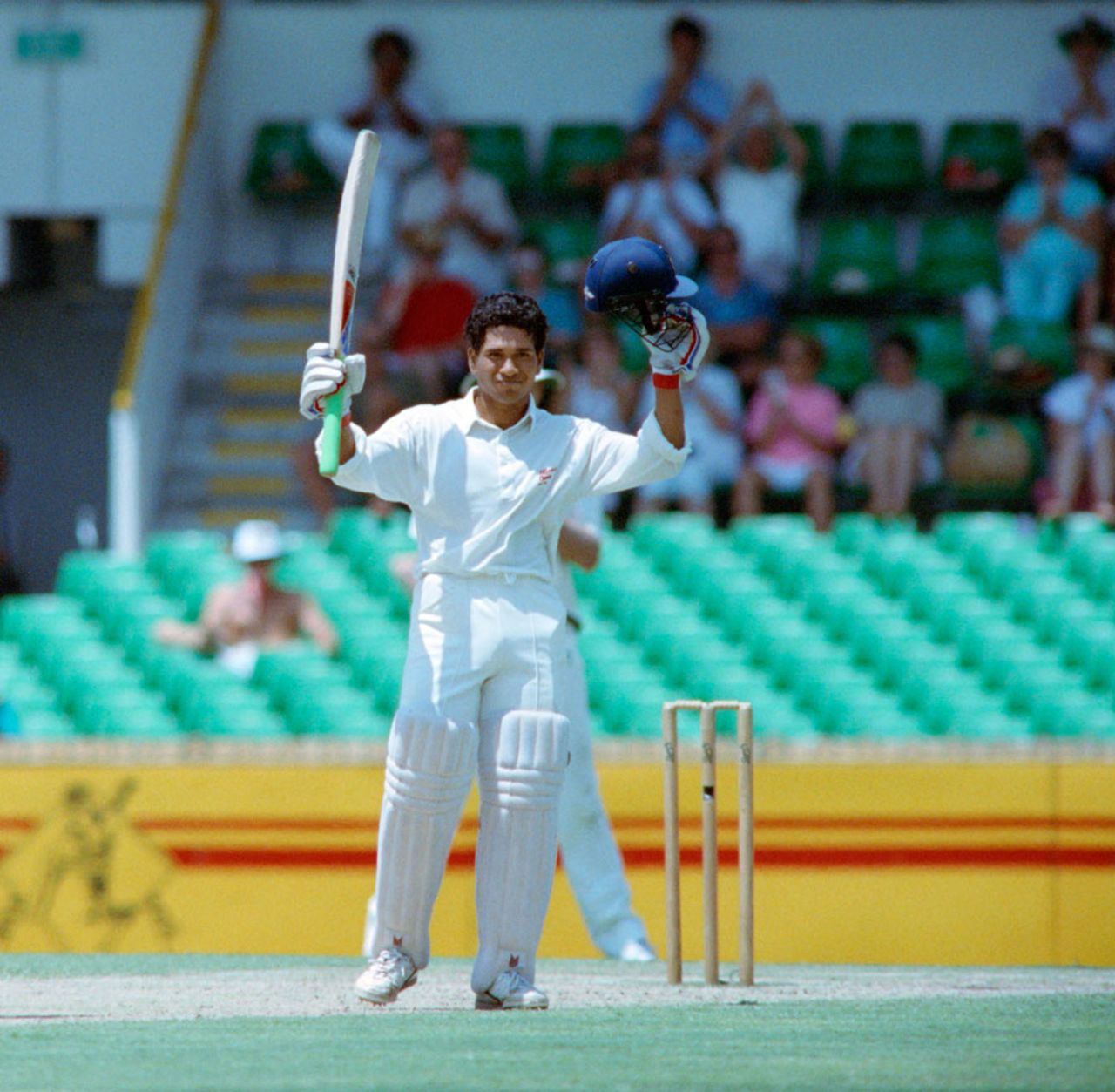 Sachin Tendulkar celebrates his hundred, Australia v India, 5th Test, WACA, 3rd day, February 3, 1992