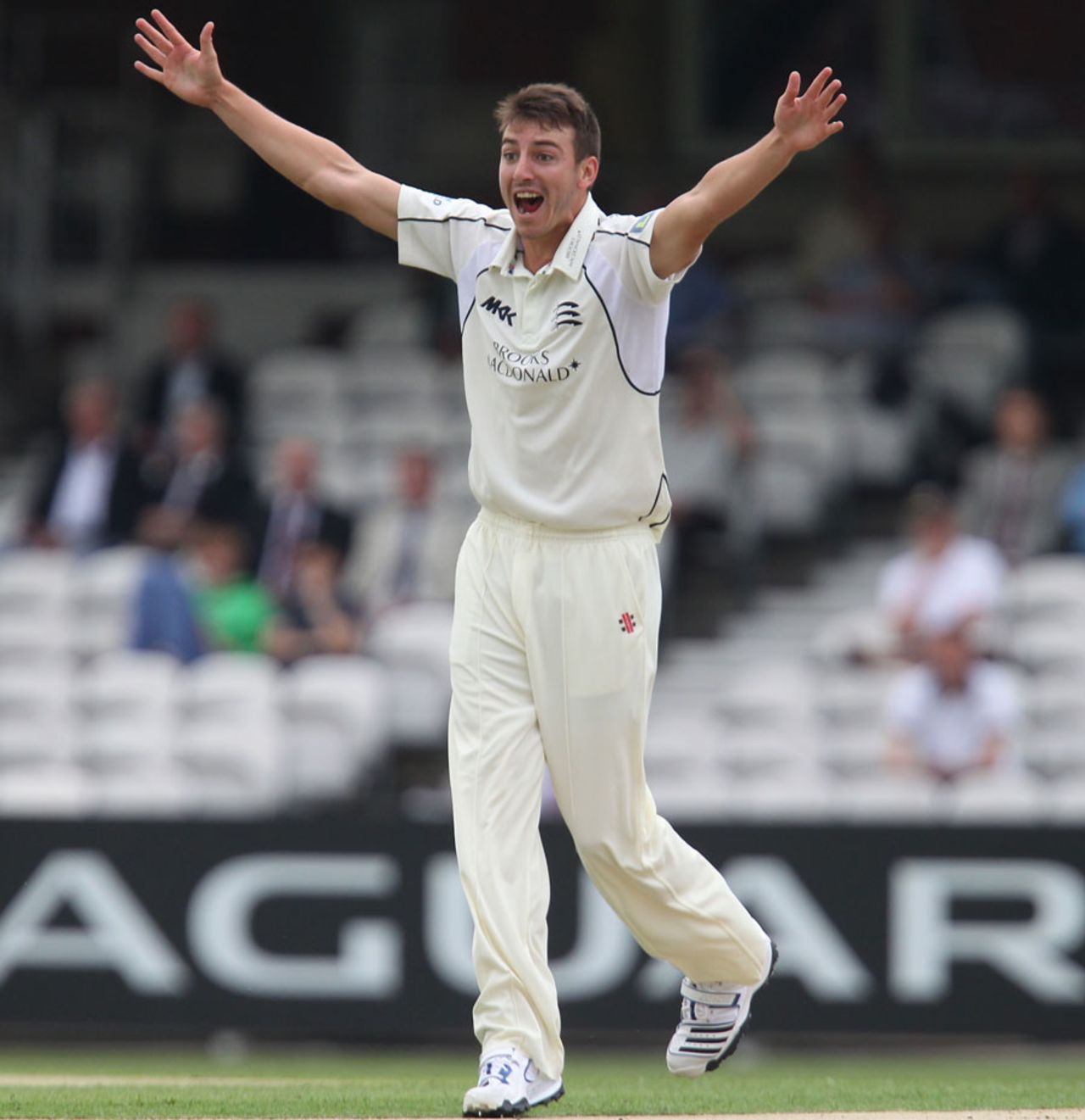 Toby Roland-Jones appeals for a wicket, Surrey v Middlesex, County Championship, The Oval. 1st day, August, 15, 2012