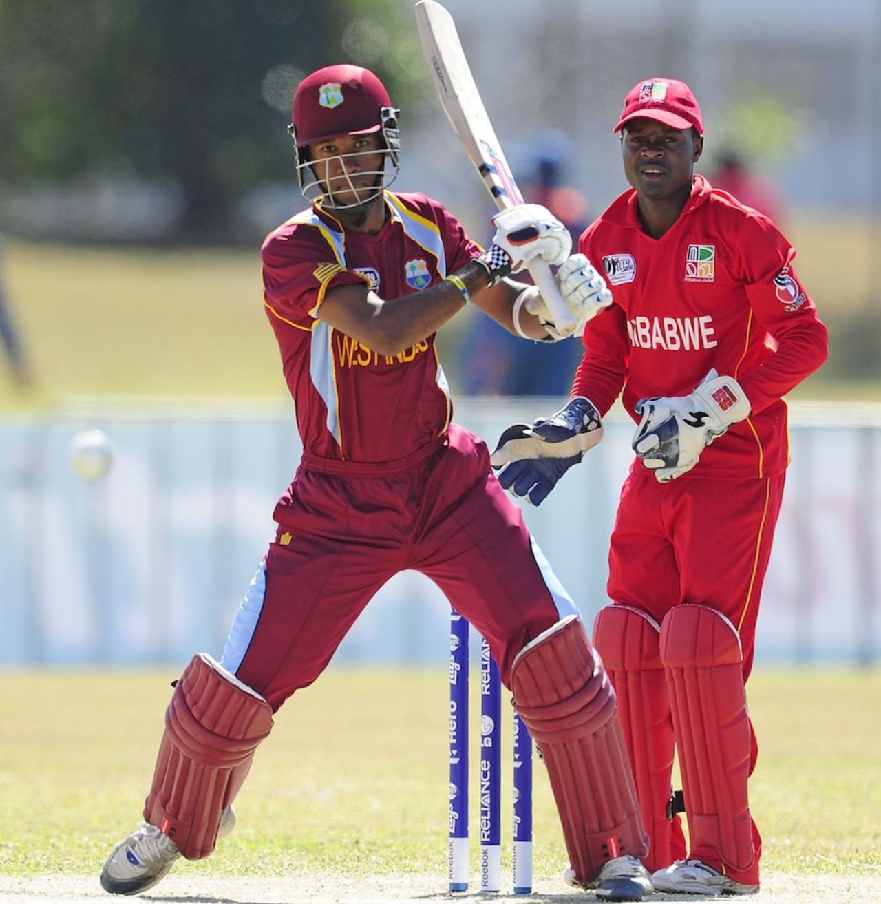 Kraigg Brathwaite pulls a ball towards mid-wicket, West Indies v Zimbabwe, Group C, ICC Under-19 World Cup 2012, Townsville, August 16, 2012