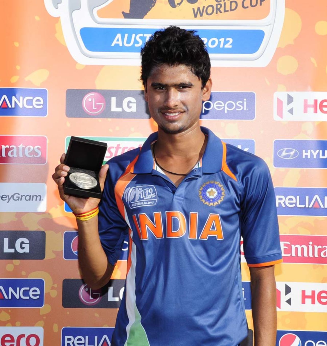 Ravikant Singh took 5 for 21 to be adjudged the man of the match, India v Papua New Guinea, Group C, ICC Under-19 World Cup, Townsville, August 16, 2012