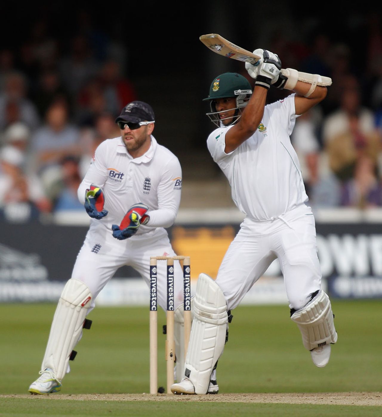 Vernon Philander drives during his career-best score, England v South Africa, 3rd Investec Test, Lord's, 1st day, August 16, 2012