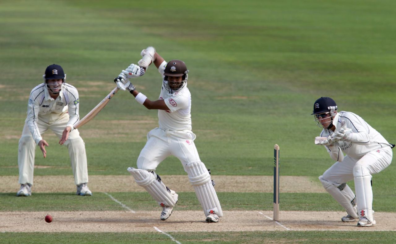 Arun Harinath plays through the off side during his innings of 109, Surrey v Middlesex, County Championship, Division One, 3rd day, August 17, 2012