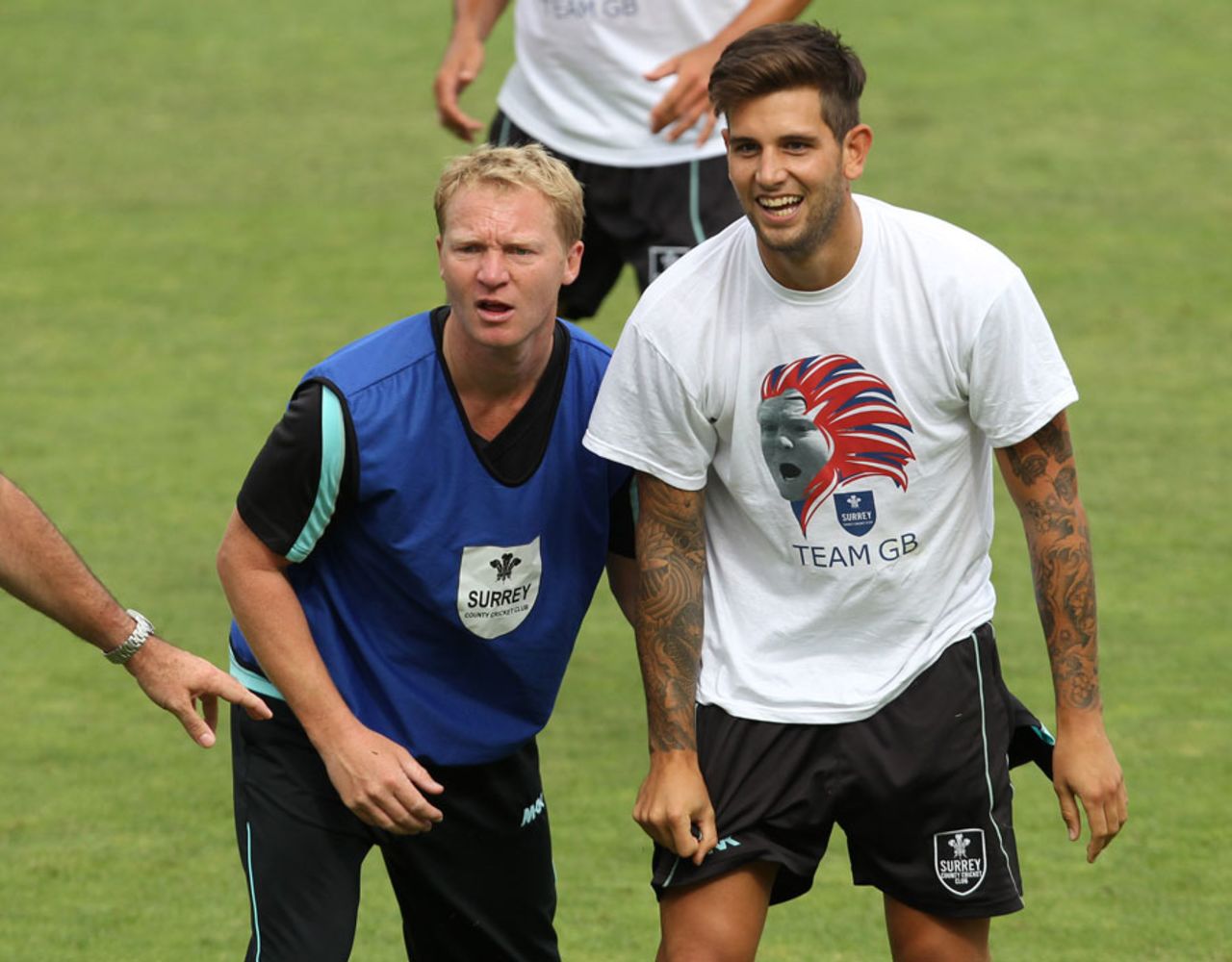 Jade Dernbach sports a modified Team GB t-shirt, this variety celebrating their captain Gareth Batty, Surrey v Middlesex, County Championship, Division One, 3rd day, August 17, 2012