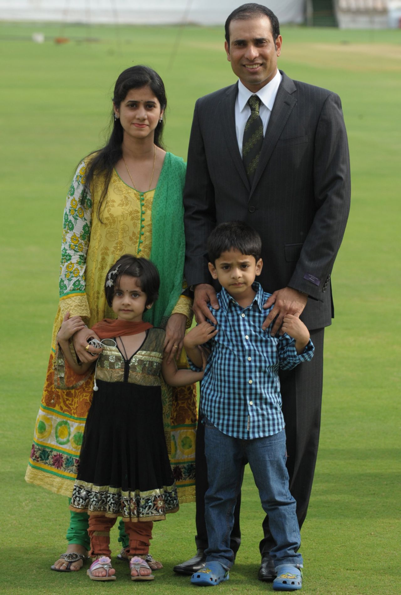 VVS Laxman with his wife and children after announcing his retirement, Hyderabad, August 18, 2012