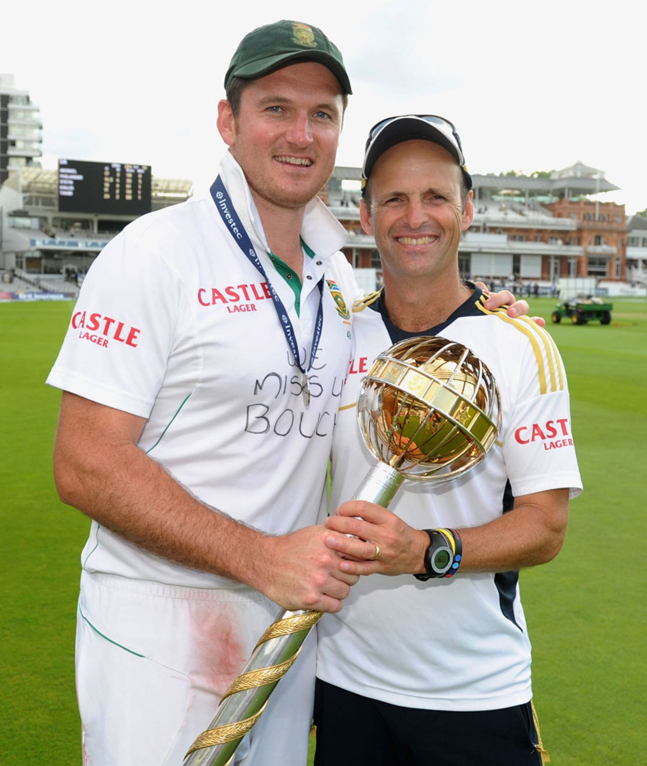 Graeme Smith and Gary Kirsten pose with the ICC mace, England v South Africa, 3rd Investec Test, Lord's, 5th day, August 20, 2012