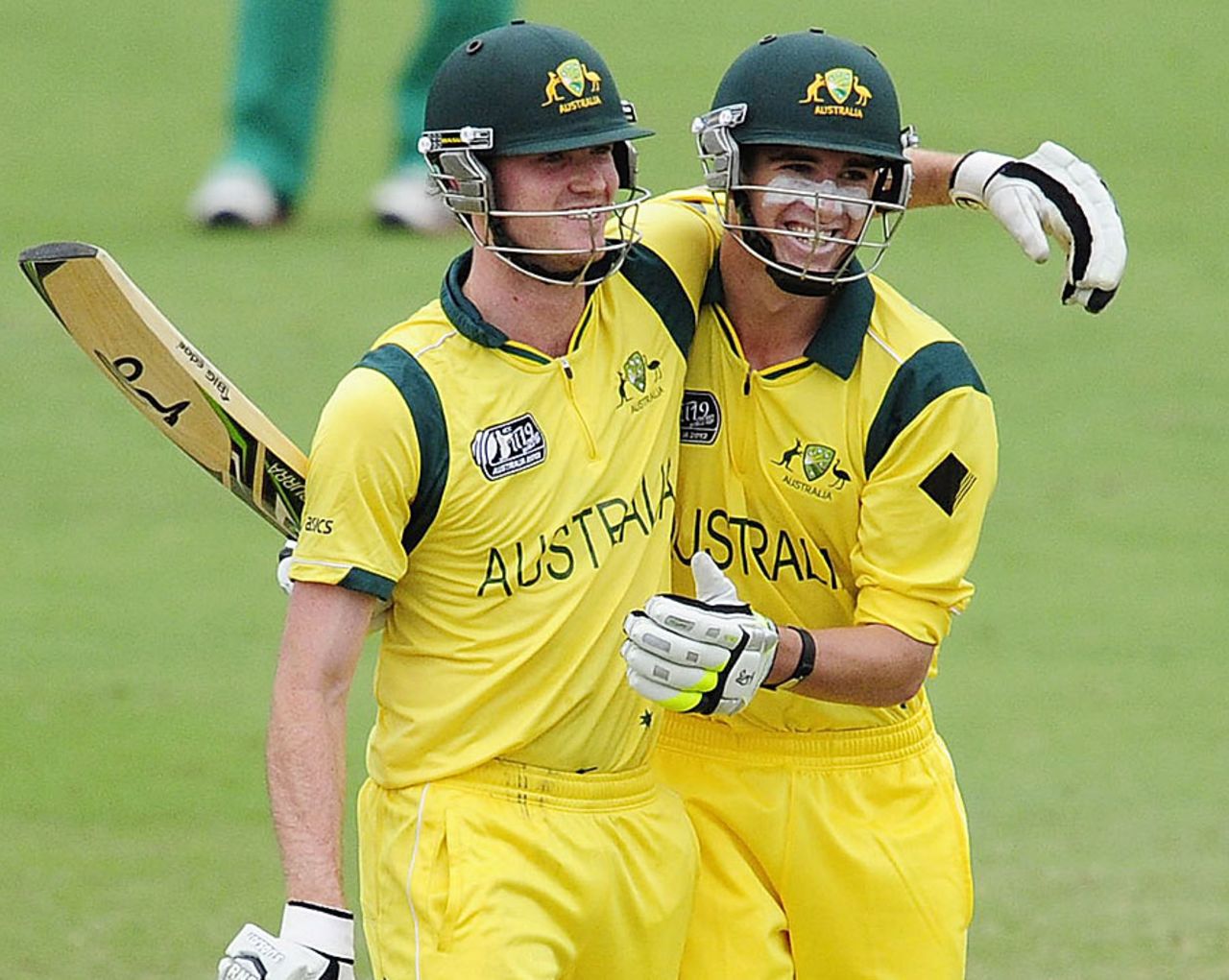Ashton Turner and Alex Gregory celebrate Australia's semi-final win, Australia v South Africa, ICC Under-19 World Cup semi-final, Townsville, August 21, 2012