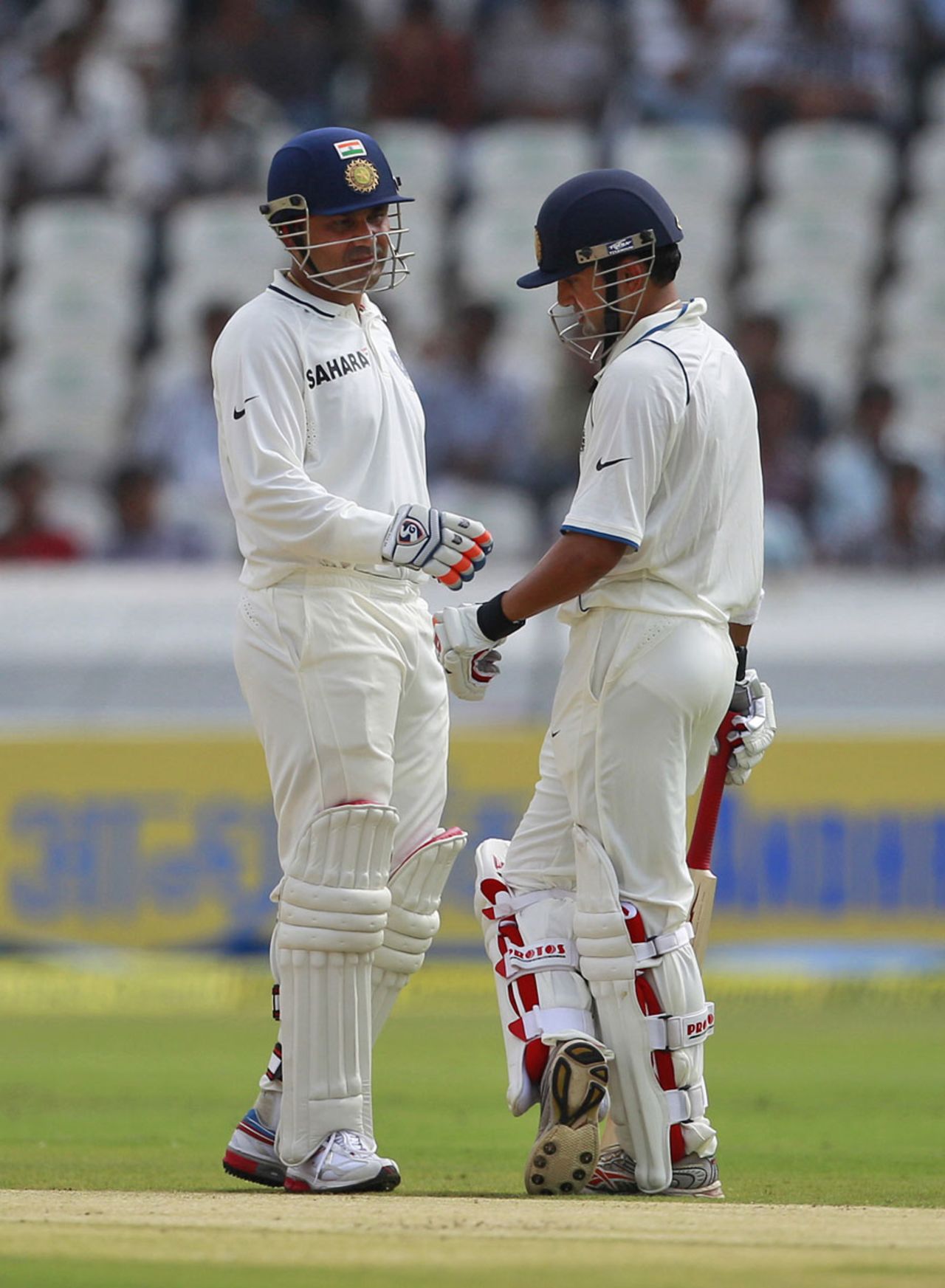 Virender Sehwag and Gautam Gambhir have a chat, India v New Zealand, 1st Test, Hyderabad, 1st day, August 23, 2012