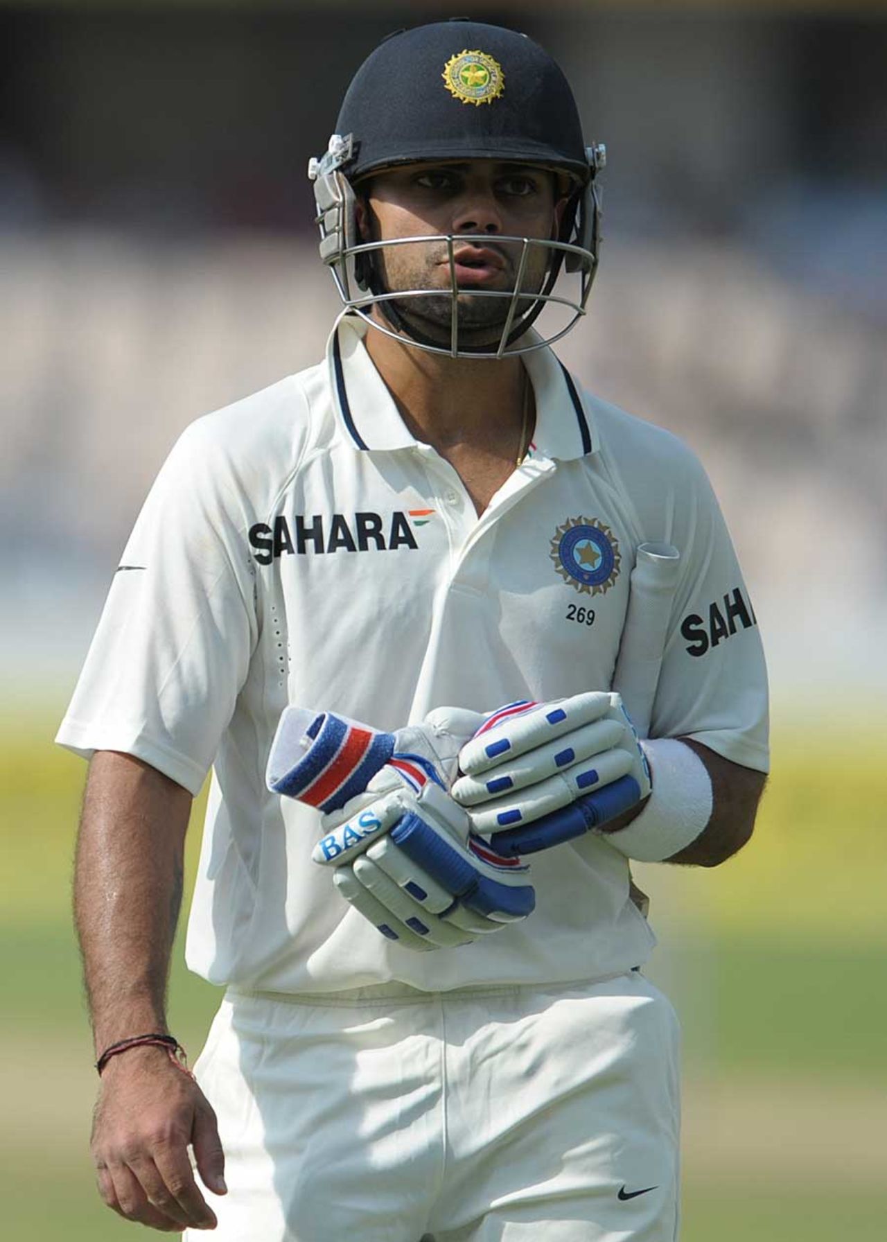Virat Kohli walks back after being dismissed, India v New Zealand, 1st Test, Hyderabad, 1st day, August 23, 2012
