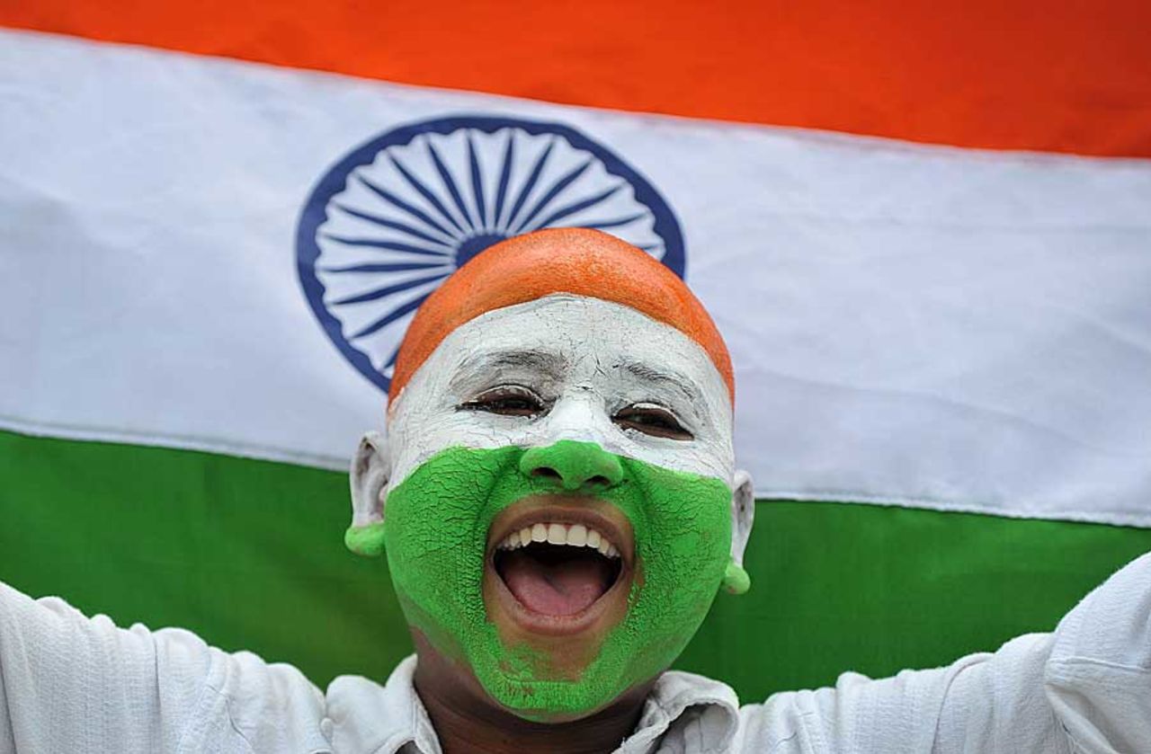 An Indian fan takes in the opening day of India's home season, India v New Zealand, 1st Test, Hyderabad, 1st day, August 23, 2012