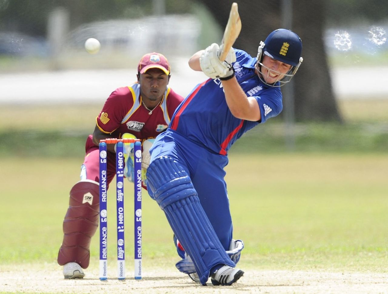 Sam Wood slogs towards mid-wicket, England v West Indies, ICC Under-19 World Cup, 5th place play-off, Townsville, August 24, 2012
