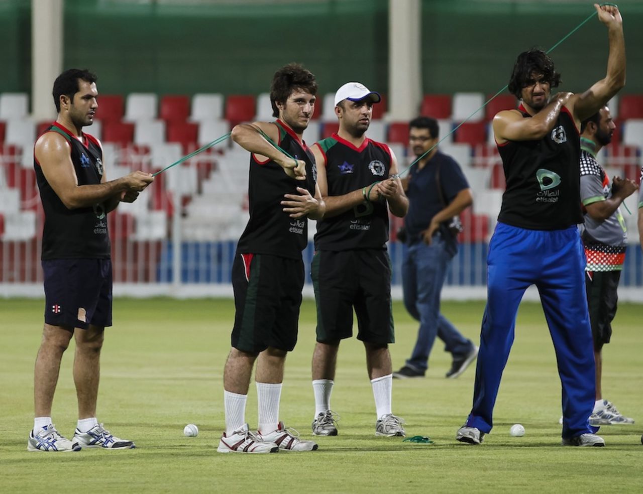 Afghanistan players in a practice session, Sharjah, August 23, 2012
