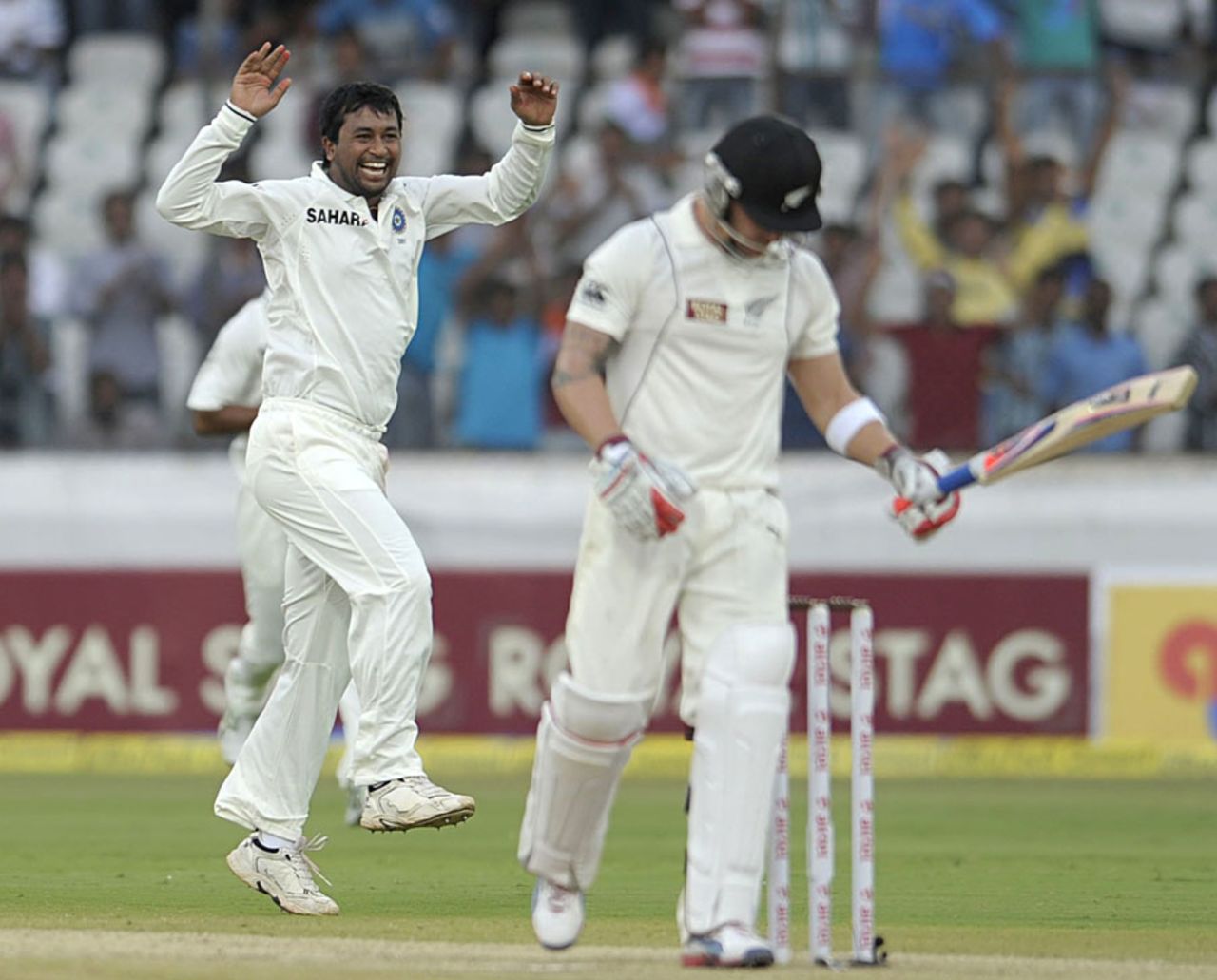 Pragyan Ojha reacts after dismissing Brendon McCullum, India v New Zealand, 1st Test, Hyderabad, 2nd day, August 24, 2012