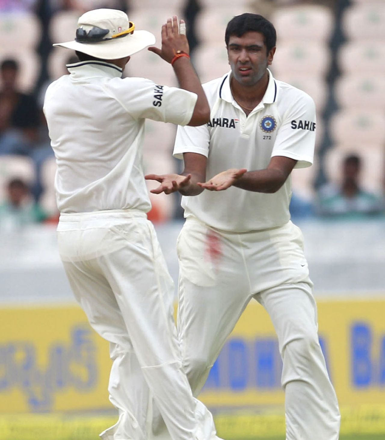 R Ashwin celebrates after dismissing Jeetan Patel, India v Australia, 1st Test, Hyderabad, 3rd day, August 25, 2012