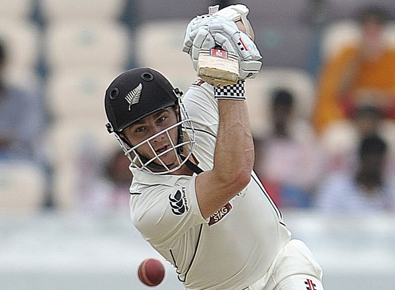 Kane Williamson drives through the off side, India v New Zealand, 1st Test, Hyderabad, 4th day, August 26, 2012