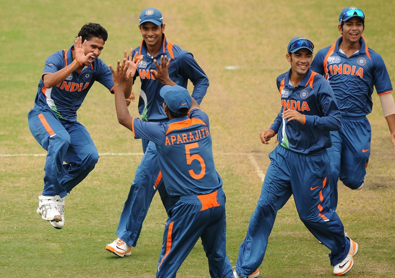 Ravikant Singh is ecstatic after claiming a wicket, Australia v India, ICC U-19 World Cup, final, Townsville, August 26, 2012
