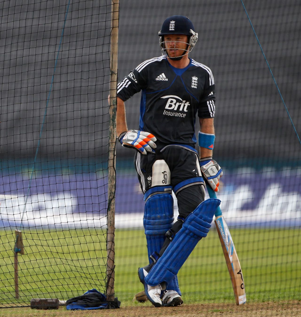 Ian Bell leans on his bat during an England net session, West End, August 27, 2012