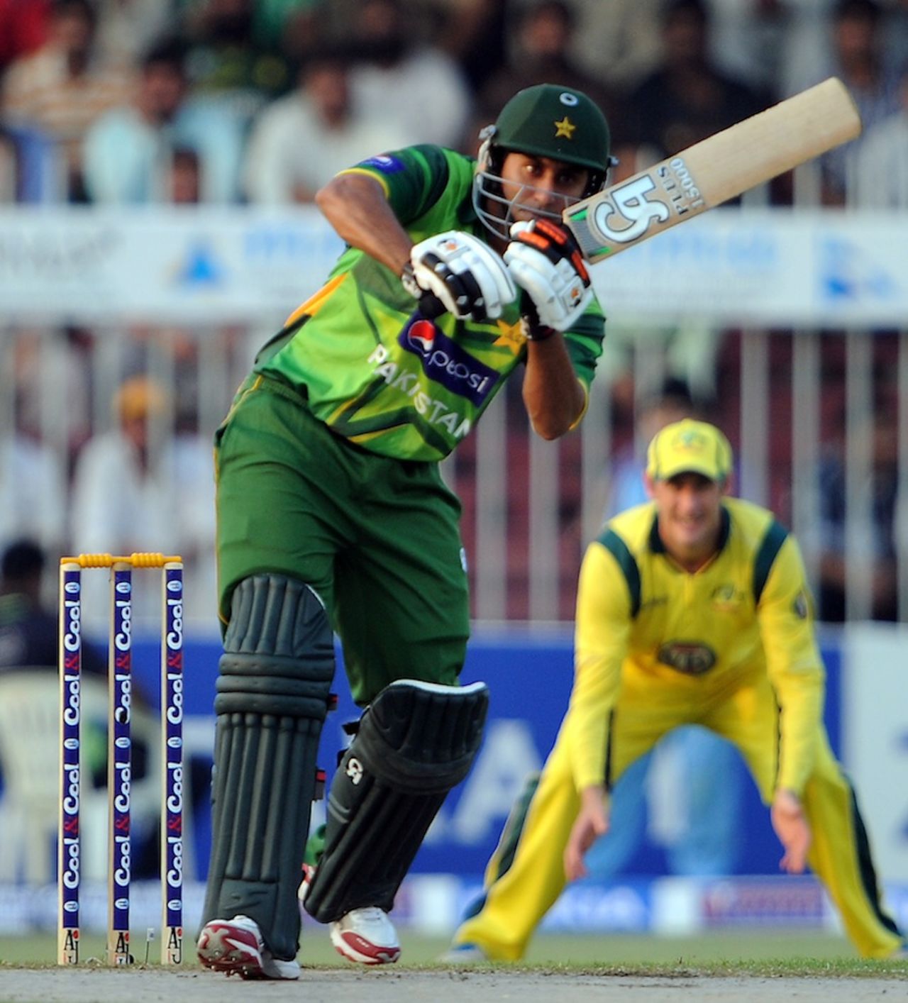 Nasir Jamshed plays a shot towards mid-on, Pakistan v Australia, 1st ODI, Sharjah, August 28, 2012